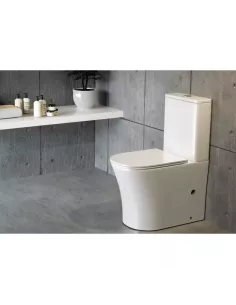 Pack WC PARIS BTW compact blanc brillant | Rimless, double chasse 3/6 L, sortie duale