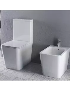 Pack WC PISA BTW compact blanc brillant | Rimless, double chasse 3/4,5 L, sortie duale