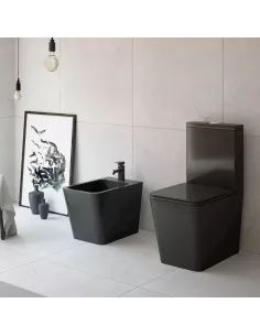 Pack WC PISA BTW compact noir mat | Rimless, double chasse 3/4,5 L, sortie duale
