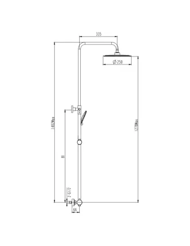 Colonne de douche noire INVERTER R GME | Monocommande, tête extra-plate Ø 25 cm