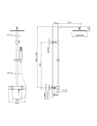 Colonne douche thermostatique noire ROUND ELITE GME | Tête Ø 25 cm