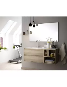 Meuble Vasque Neo 100cm Cambrien – 2 Tiroirs étagère miroir LED