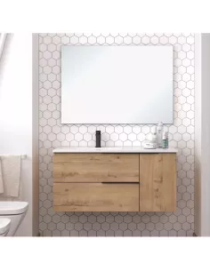 Meuble Vasque Duo 120cm Ebony – 2 Tiroirs porte miroir LED