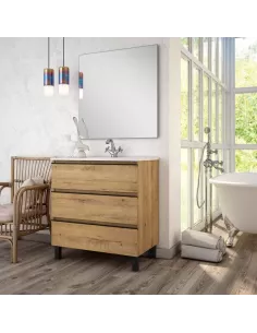 Meuble salle de bain au sol complet chêne AVANT 80 - OPENBATH