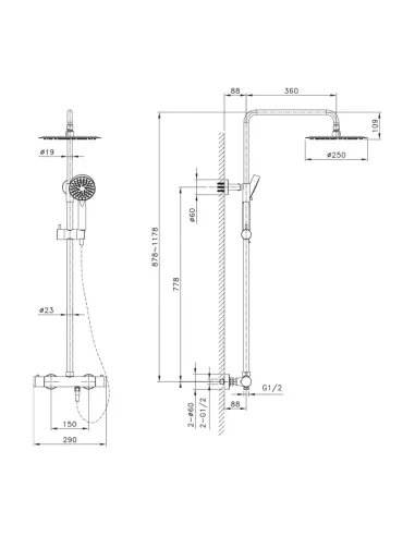 Colonne douche thermostatique ROUND ELITE GME | Tête ronde Ø 25 cm