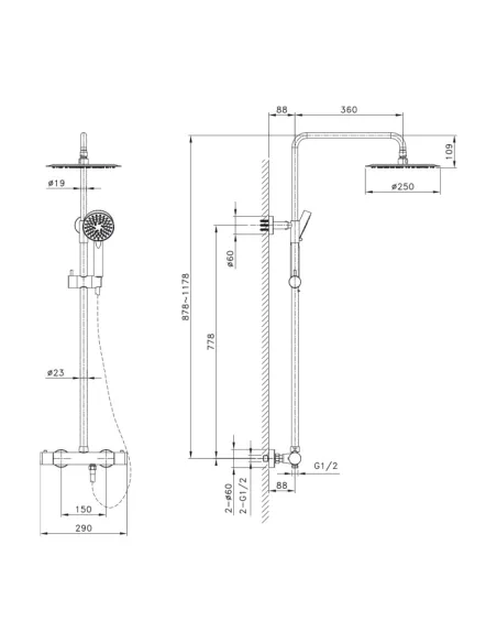 Colonne douche thermostatique ROUND ELITE GME | Tête ronde Ø 25 cm