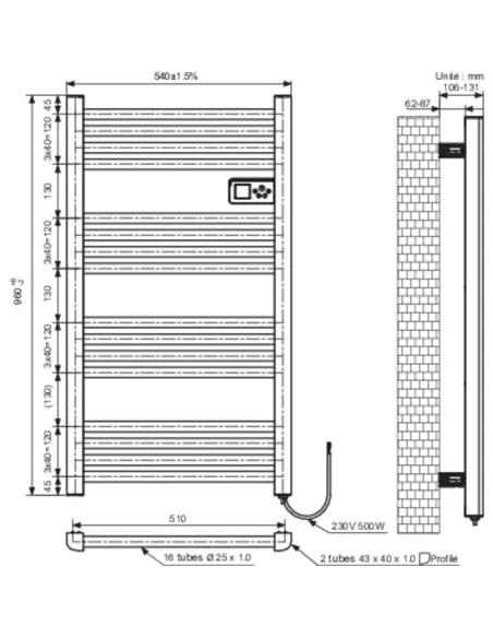 Sèche-serviettes électrique Løksa Varma 500W blanc mat digital