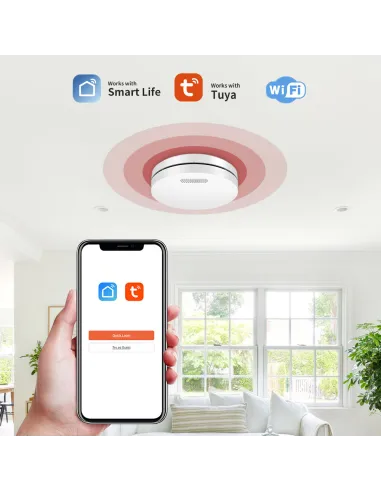 Détecteur de fumée Wi‑Fi Tuya Smart Life | Batterie 10 ans, norme EN 14604