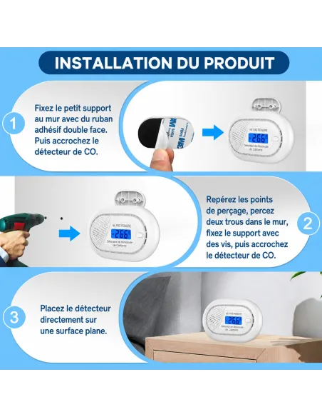 Détecteur CO Wi‑Fi Tuya Smart Life | Batterie 10 ans, norme EN 50291
