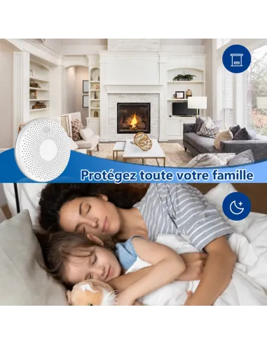Détecteur fumée et CO Wi‑Fi Tuya Smart Life | Batterie 10 ans, EN 14604 et EN 50291