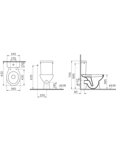Pack WC à poser SIDER avec bride | Sortie horizontale, chasse 3/6 L