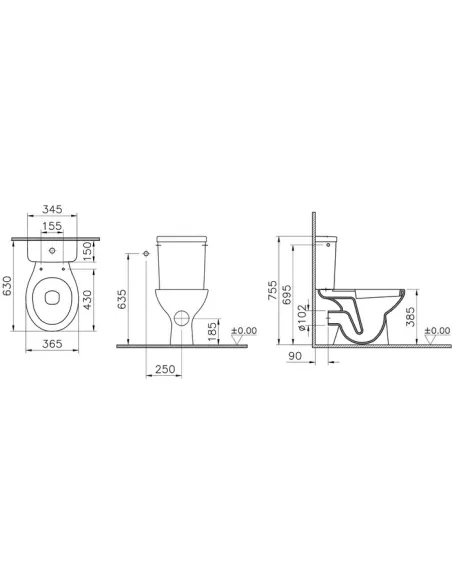 Pack WC à poser SIDER avec bride | Sortie horizontale, chasse 3/6 L