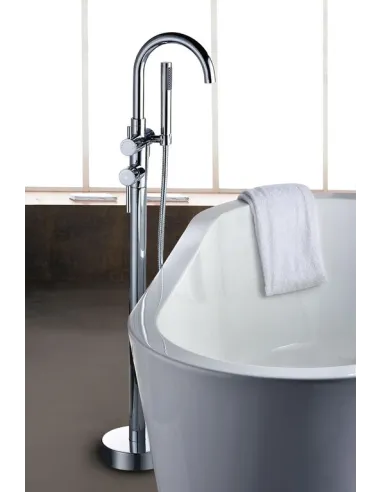 Mitigeur baignoire îlot sur pied Round chromé, bec arqué GME
